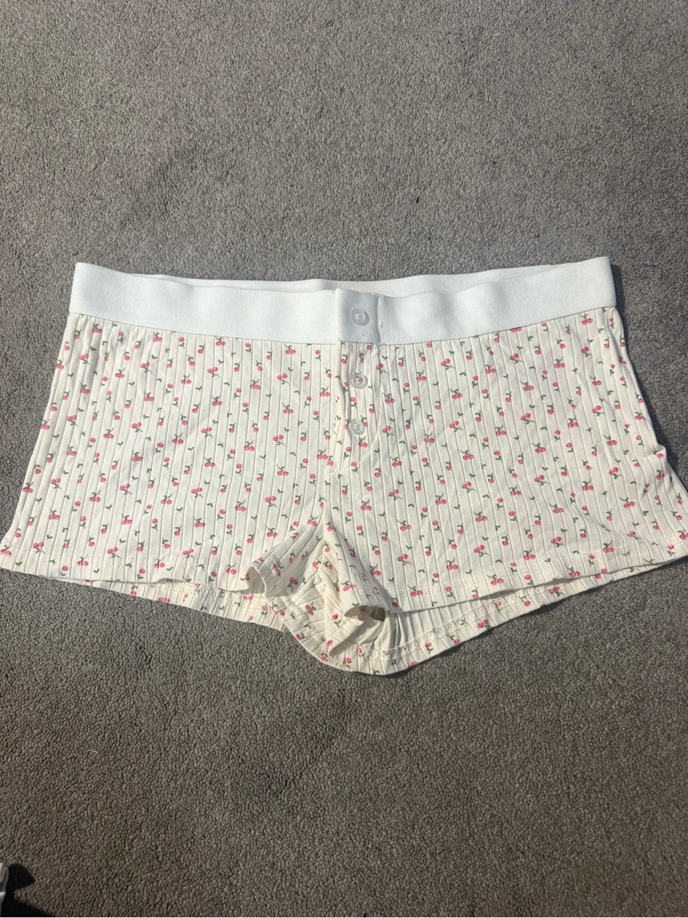 Aeropostale Cream Ribbed Boyshorts with Pink Floral Print